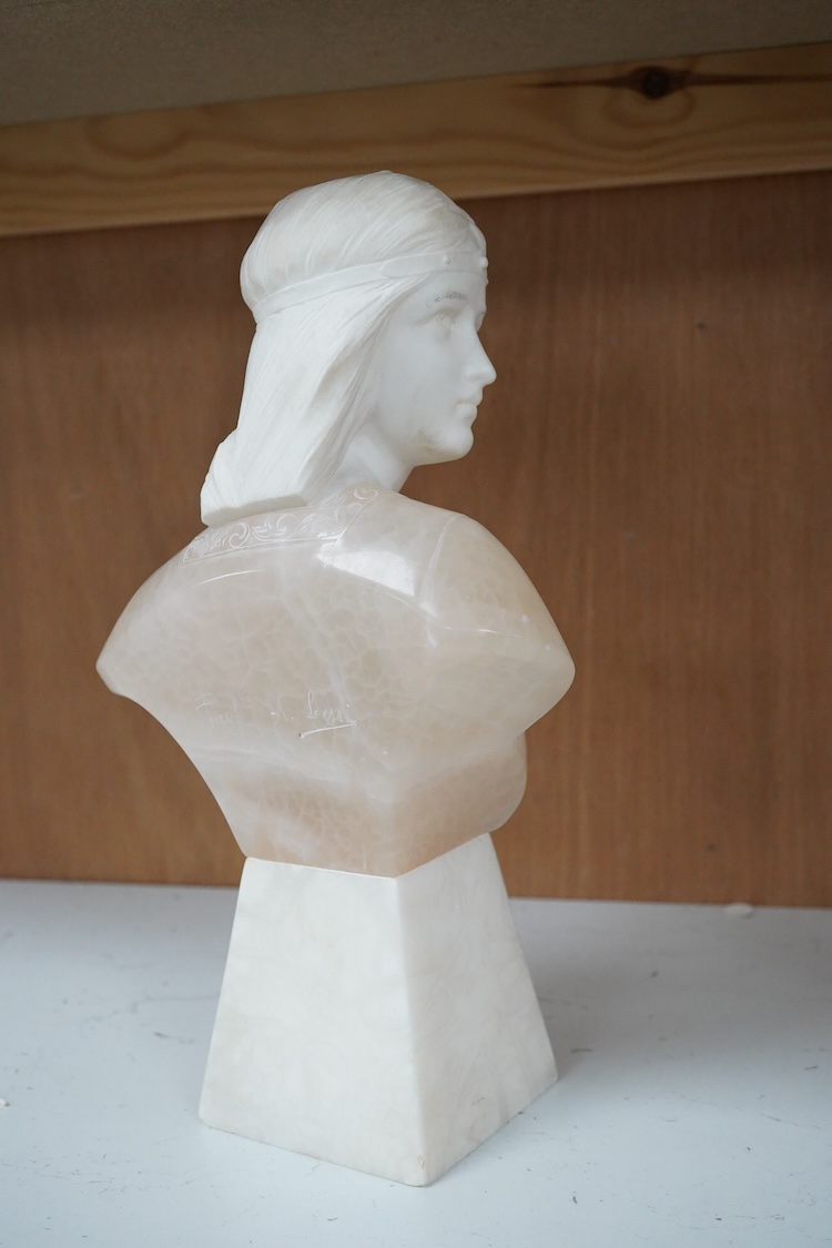 Prof. A Lessi - a marble and onyx bust of a maiden, signed verso, 29cm